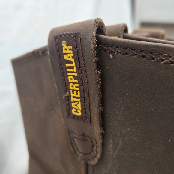 Caterpillar Men Sz 8.5 Brown Leather Steel Toe Work Boots Pull On Oil Resistant - Picture 7 of 13